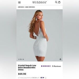 NWT Windsor Sequin Low Back Beaded Mini Dress